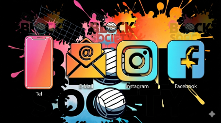 Kontakt App-Symbole auf buntem Hintergrund mit Farben und Sportmotiven.